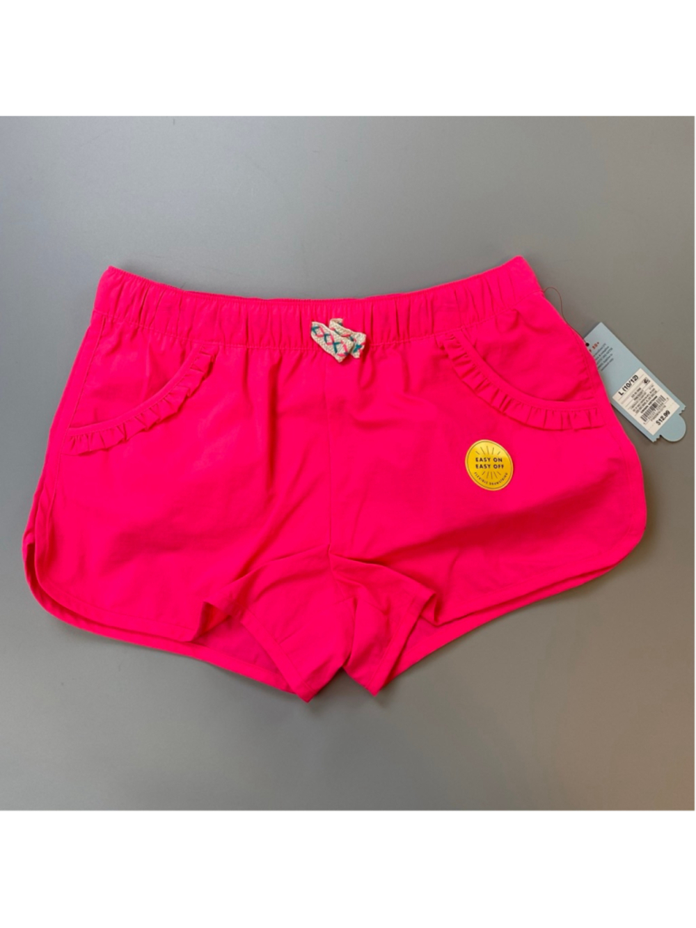 Cat & Jack Shorts Pink Girls Large 10/12 Sporty Swim Ruffle Pockets Neon UPF New